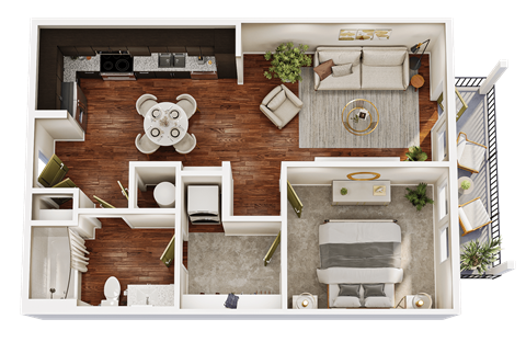 Floor plan for 1 bed, 1 bath, 621 sqft
